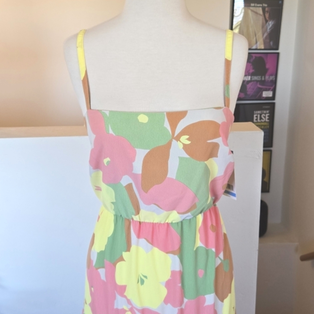SANCTUARY Getaway Floral Smocked Back Spaghetti Strap Tiered Midi Dress Size L - Picture 6 of 16